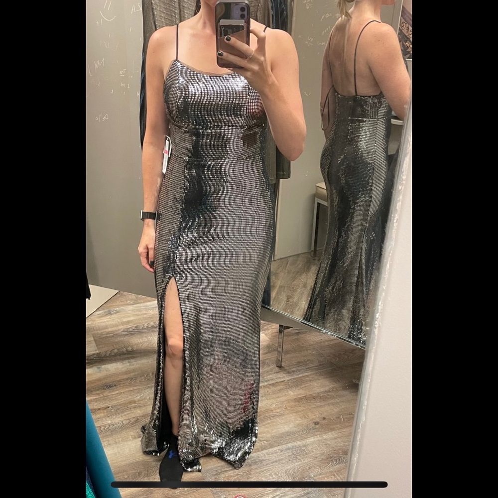 Beautiful long silver dress- show stopper!